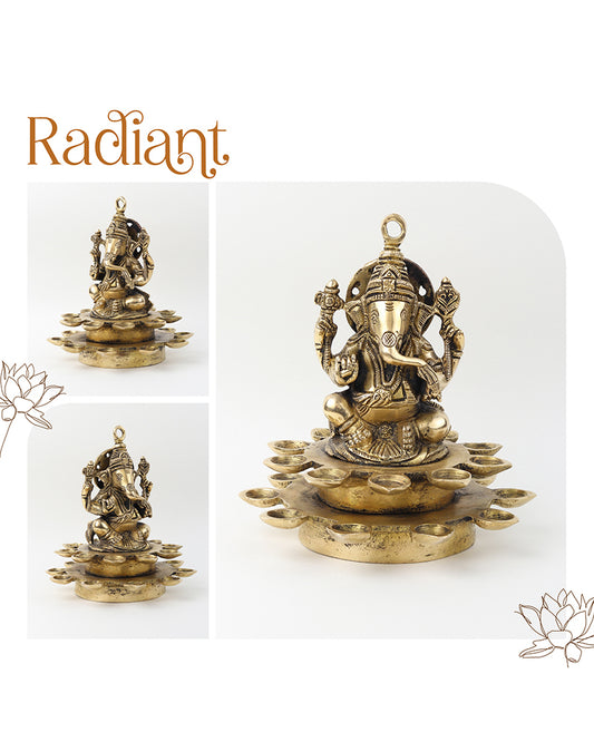 Brass Ganesh Sitting on Diya for Pooja and Home Decoration