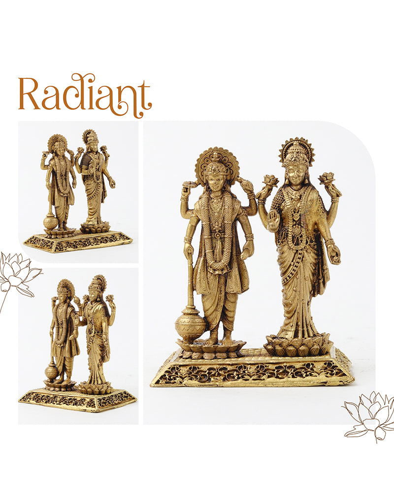 Traditional Lord Vishnu with Laxmi Ji Brass Idol for Pooja and Home Decor