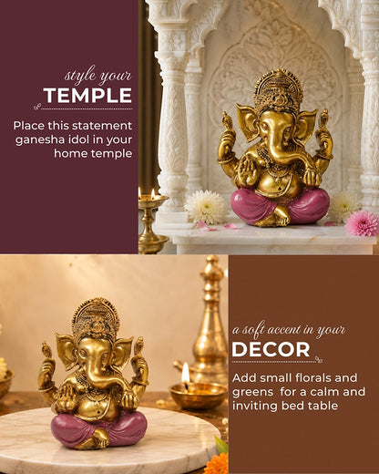 Antique Finish Polyresin Ganesh Idol for Puja and Home Décor
