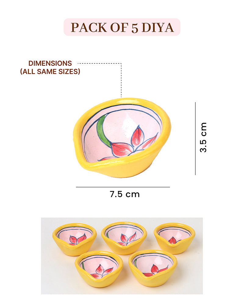 Set of 5 Handcrafted Printed Mitti Diya Gifting Set for Diwali Decoration Pooja Aarti