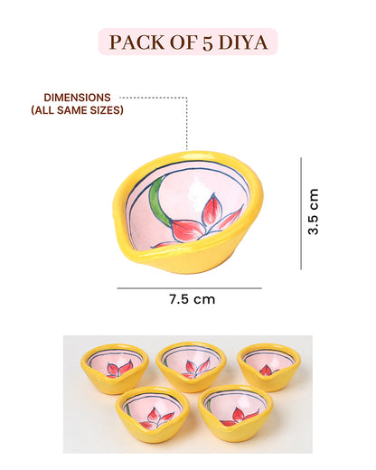 Set of 5 Handcrafted Printed Mitti Diya Gifting Set for Diwali Decoration Pooja Aarti