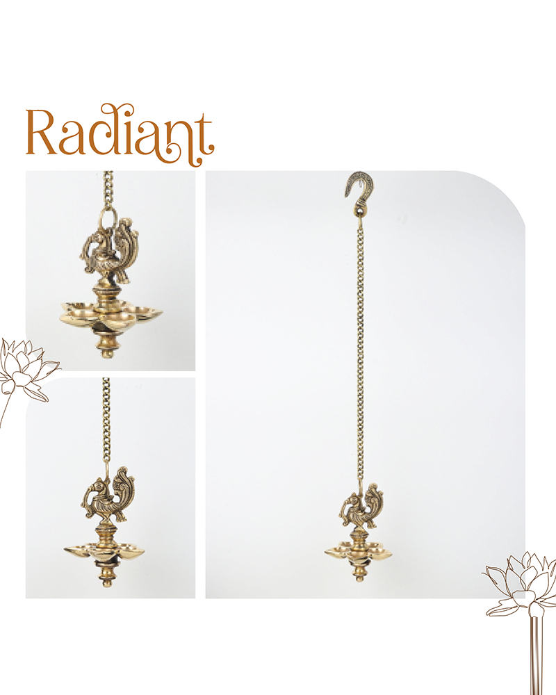 Brass Hanging Diya with Peacock Design for Pooja and Home Decoration