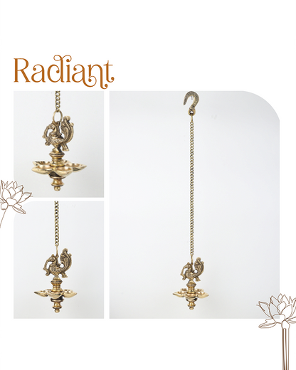 Brass Hanging Diya with Peacock Design for Pooja and Home Decoration