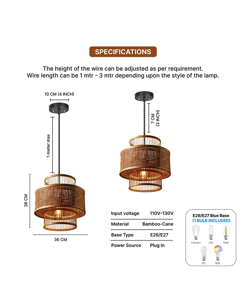 Cane Drum Pendant Lamp for Living Room Hall & Bedroom Decor