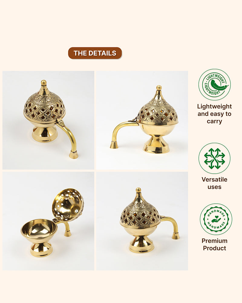 Brass Dhoop Dani for Aarti and Puja with Elegant Sambrani and Loban Holder