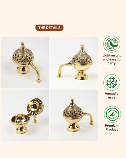 Brass Dhoop Dani for Aarti and Puja with Elegant Sambrani and Loban Holder