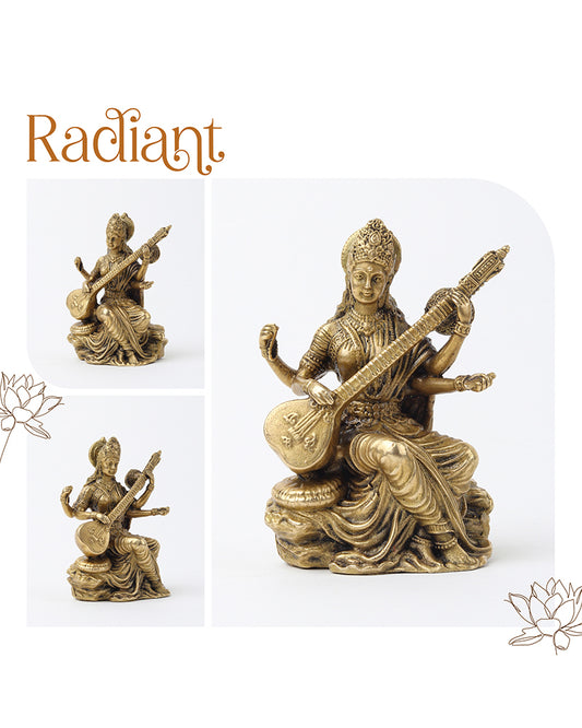 Pure Brass Saraswati Maa Idol for Pooja and Home Decoration