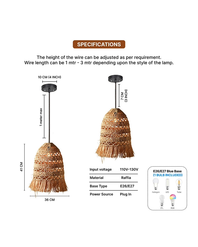 Raffia Cylinder Ceiling Lamp for Bedroom Hall & Living Room Decor