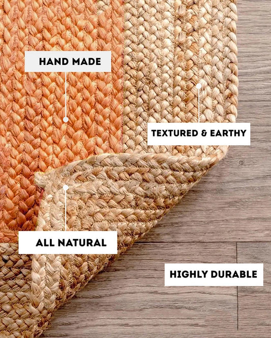 Rustic Yellow Rectangular Jute Carpet For Living Room And Home Interior