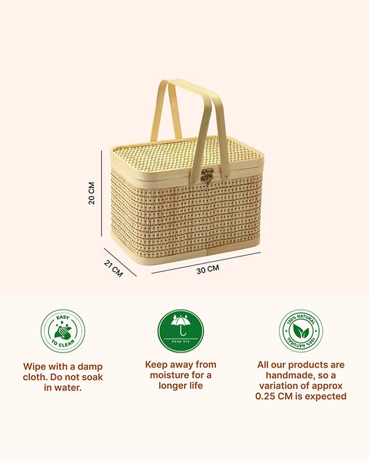 Bamboo Picnic Basket for Lunch and Outdoor Meals