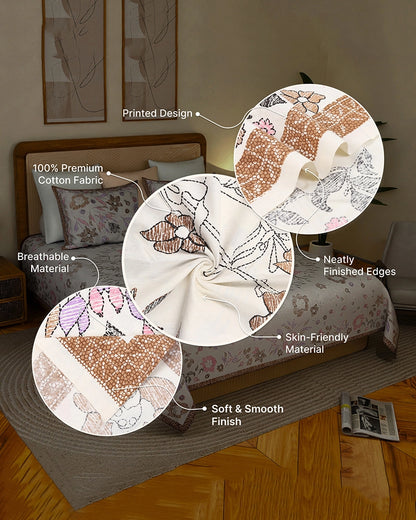 King Size Cotton Double Bed Sheet 144 TC with Pillow Covers for Master Bedroom