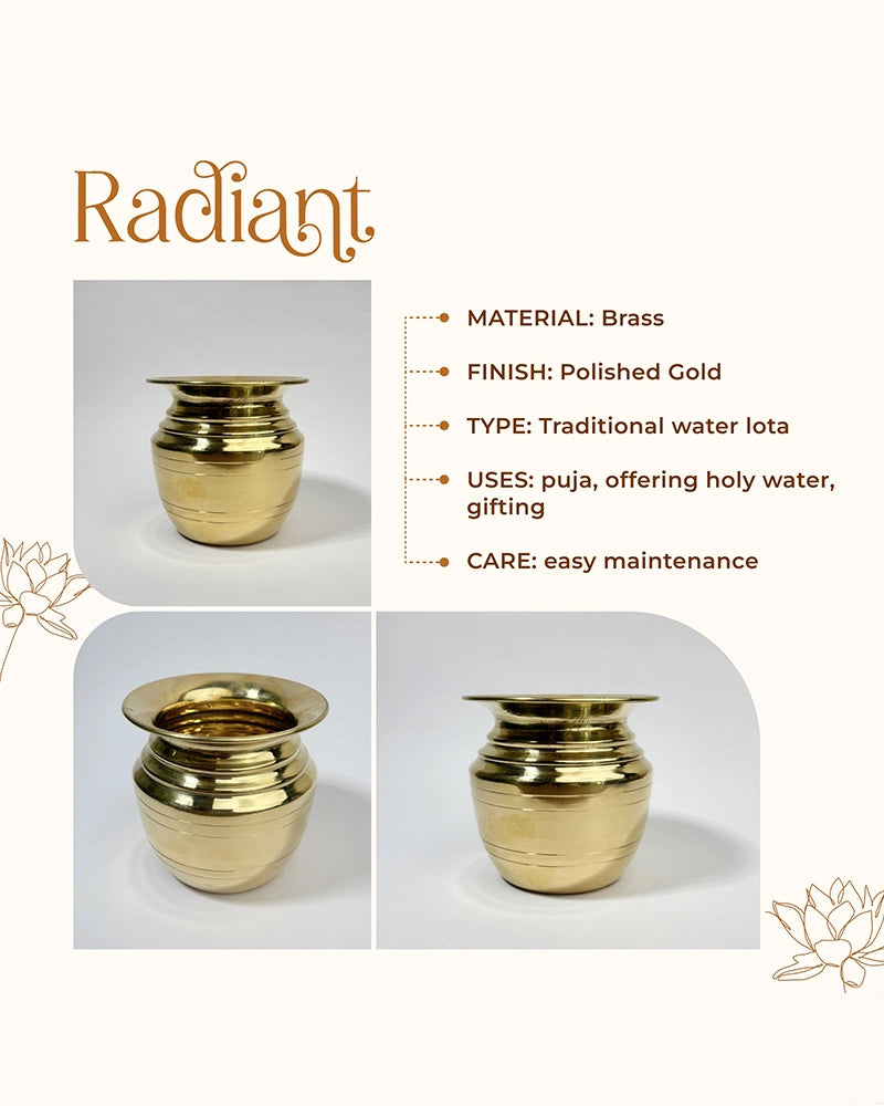 100% Pure Brass Lota for Pooja and Religious Celebrations