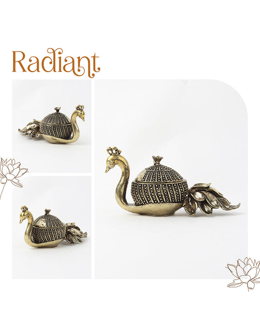 Handcrafted Peacock-Shaped Brass Sindoor Dani for Daily Worship