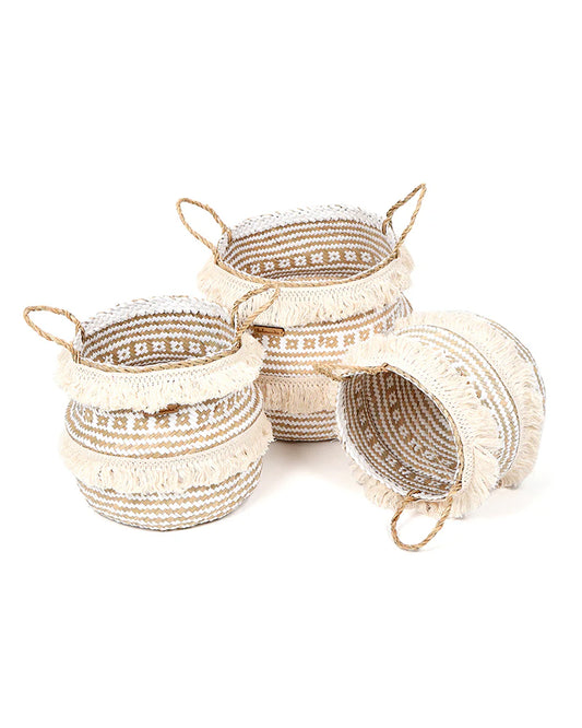 Set of 3 Belly Planter Basket for Natural Home Vibes