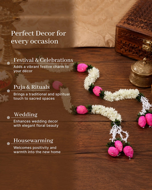 Artificial Marigold Lotus Flower Garland Set of 2 for Pooja and Festive Decor