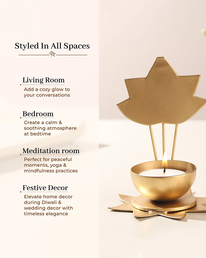 Metal Lotus Tea Light Holder with Decorative Stand for Pooja