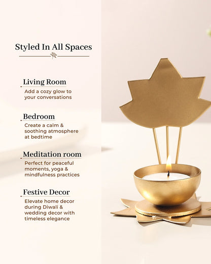 Metal Lotus Tea Light Holder with Decorative Stand for Pooja