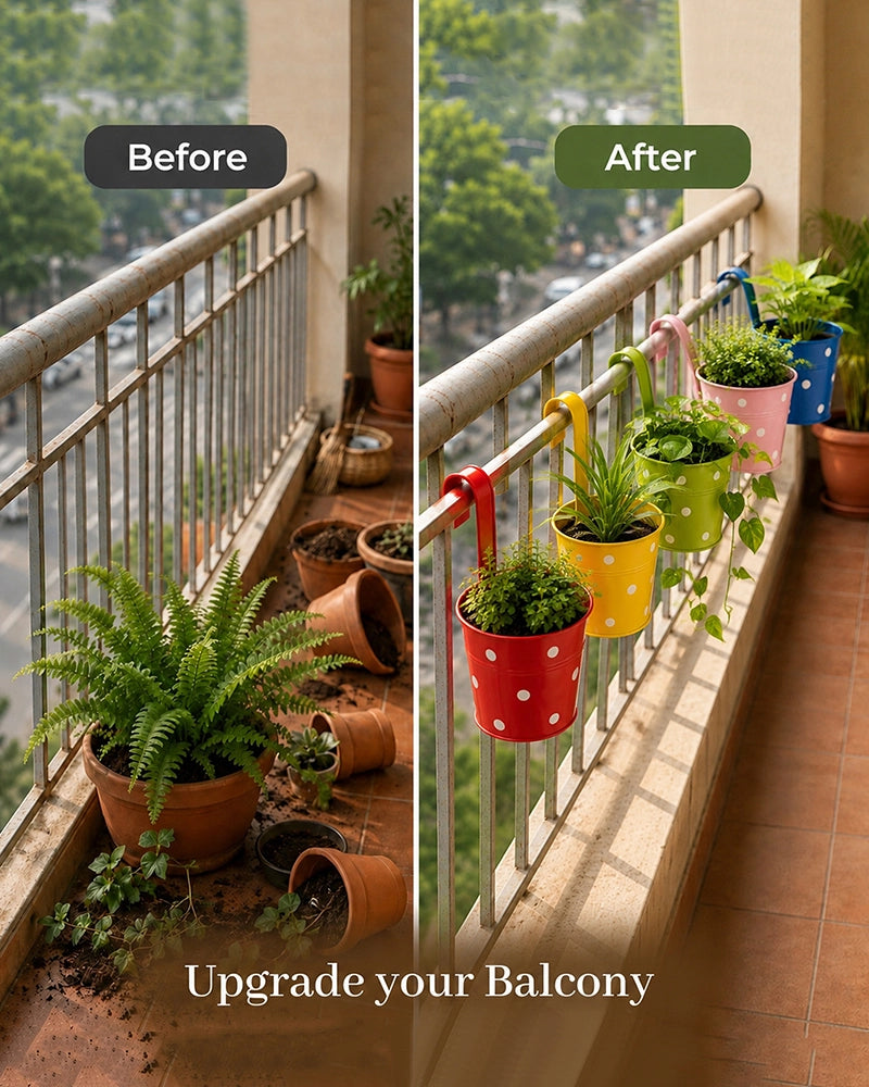 Metal Rail Hanging Plant Stand Set of 5 for Balcony Garden