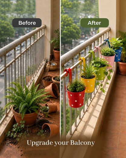 Metal Rail Hanging Plant Stand Set of 5 for Balcony Garden