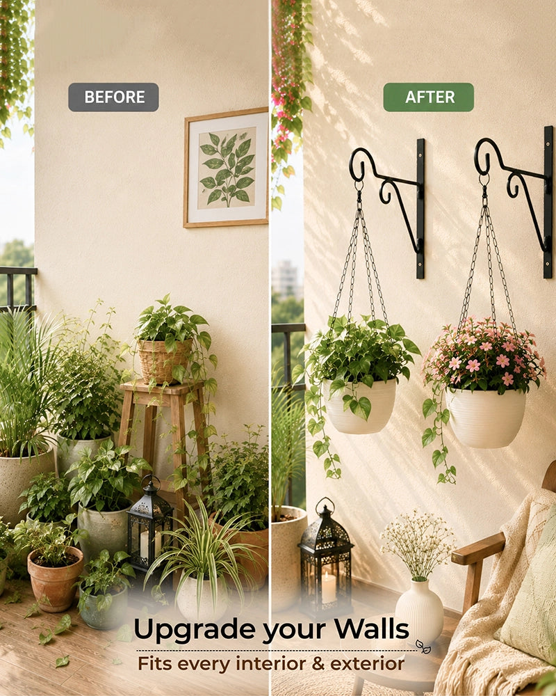 Wall Mounted Metal Brackets For Hanging Plants, Set of 2
