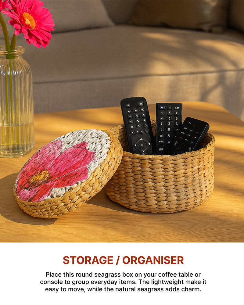 Round Gift Box | Seagrass Organiser Boxes | Storage Box with Lid