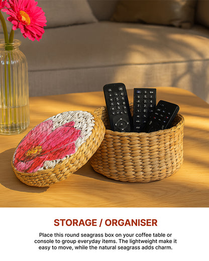 Round Gift Box | Seagrass Organiser Boxes | Storage Box with Lid