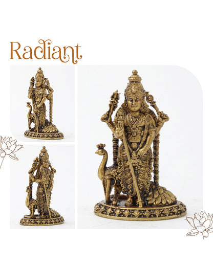 Traditional Pure Brass Kartikeya Idol for Daily Worship and Rituals