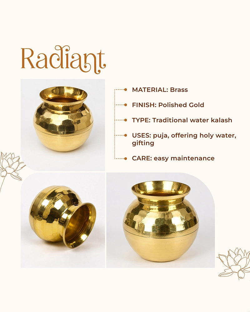 100% Pure Brass Diamond Cut Lota for Pooja, Mandir