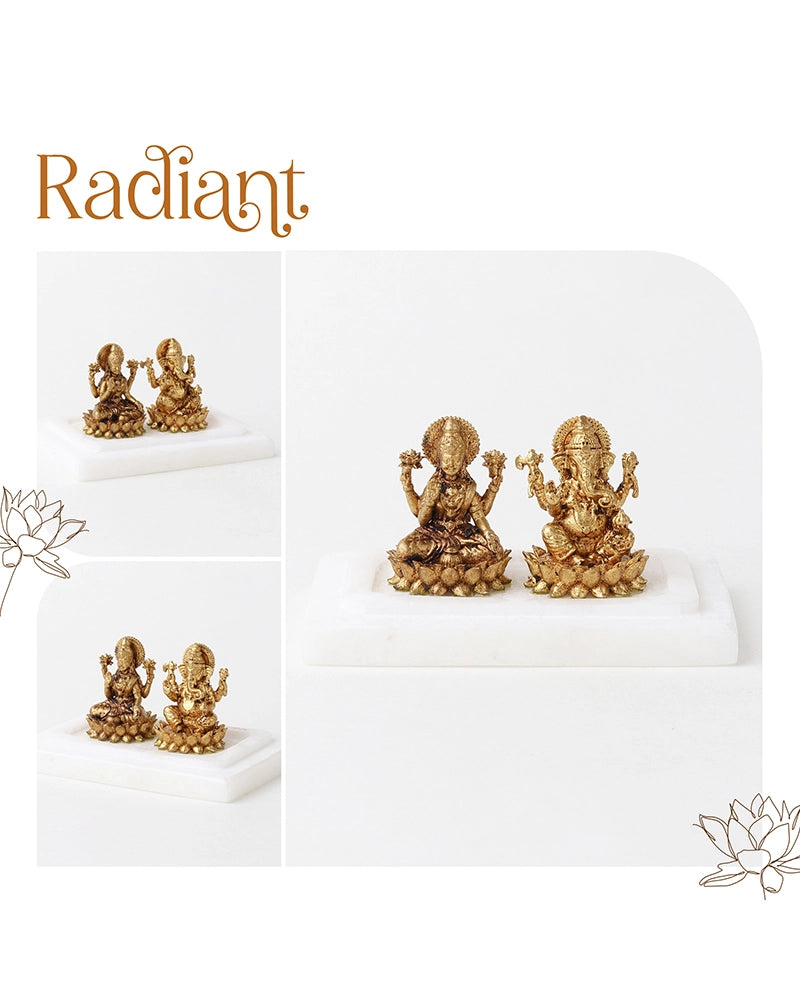 Brass Laxmi Ganesh Idol on Marble Base for Home Temple and Pooja Room