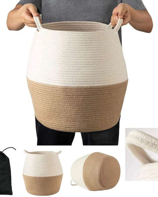 Handwoven Jute Cotton Laundry Storage Basket for Stylish and Eco-Friendly Home Organization