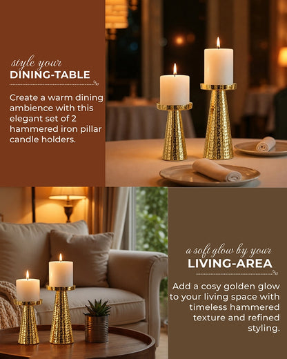 Premium Pillar Candle Holder for Tabletop Home Décor, Set of 2