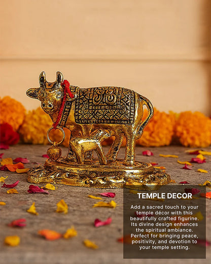 Kamdhenu Cow with Calf Statue, Decorative Cow Figurine and Gift Item