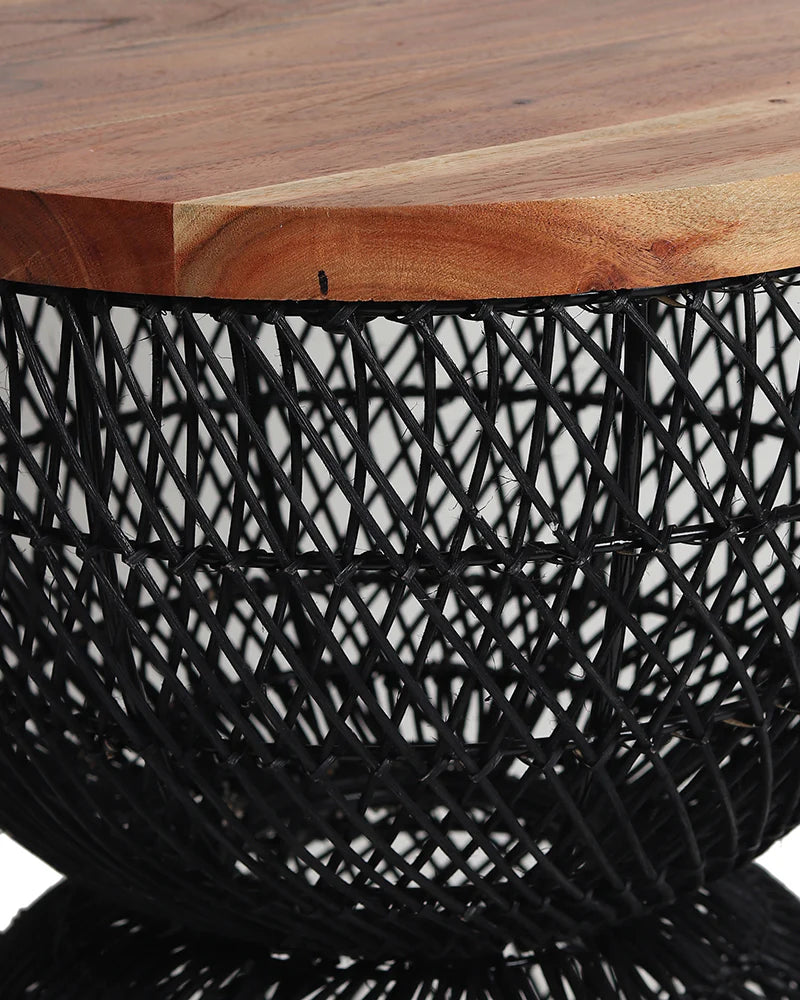 Black Rattan Stool for Home Styling and Corner Display