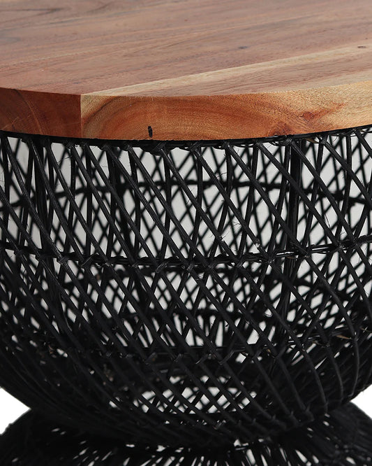 Black Rattan Stool for Home Styling and Corner Display