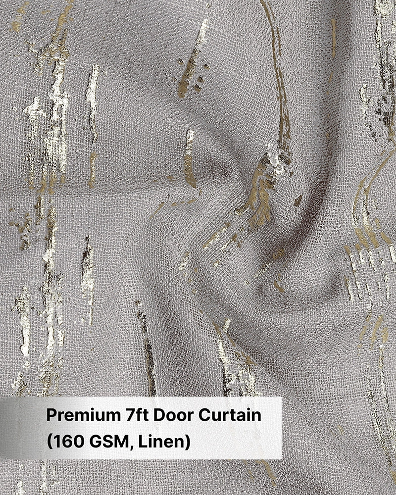 Textured Linen Eyelet Curtain for Doors (Grey, 7 ft)