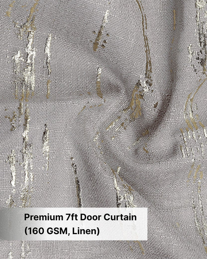 Textured Linen Eyelet Curtain for Doors (Grey, 7 ft)