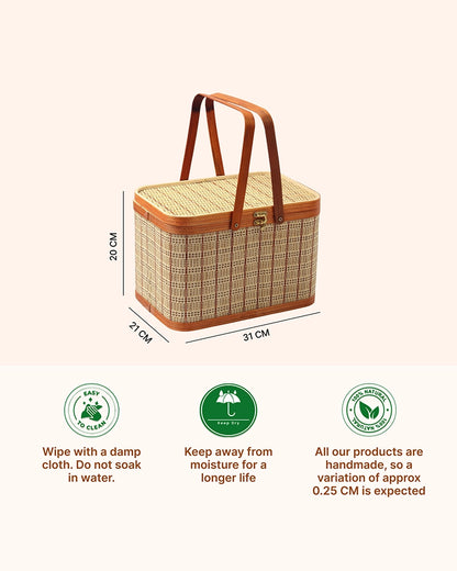 Bamboo Picnic Basket, Lunch Bag for Office and Travel