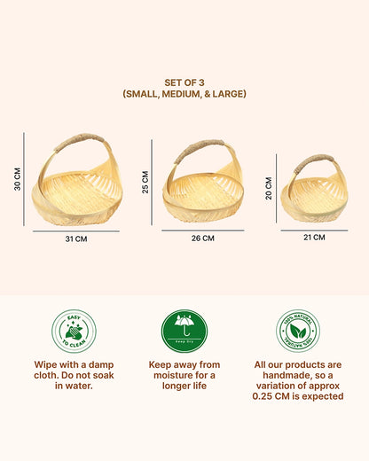 Handwoven Bamboo Baskets with Handles for Kitchen and Home Organization (Set of 3)