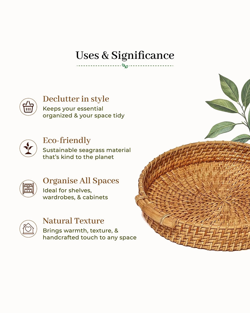 Multipurpose Rattan Tray for Serving Snacks, Drinks, and Stylish Home Decor