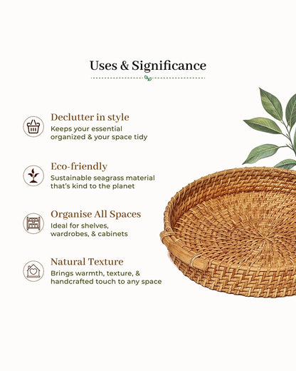 Multipurpose Rattan Tray for Serving Snacks, Drinks, and Stylish Home Decor