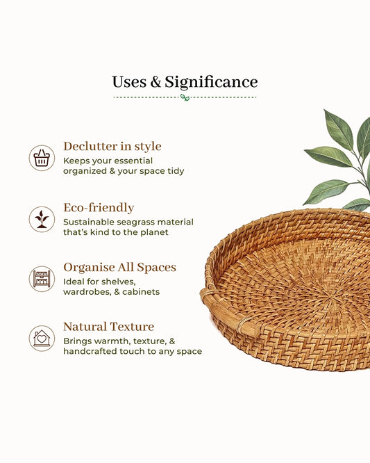 Multipurpose Rattan Tray for Serving Snacks, Drinks, and Stylish Home Decor