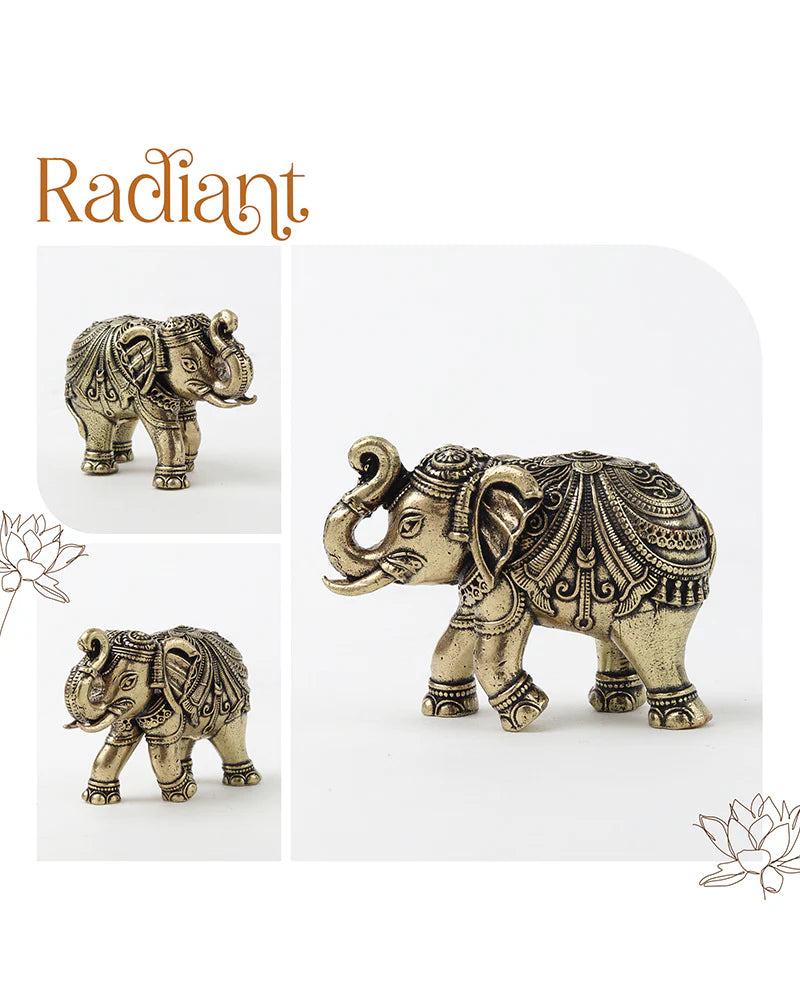 Decorative Brass Elephant Figurine Showpiece for Shelves and Altars