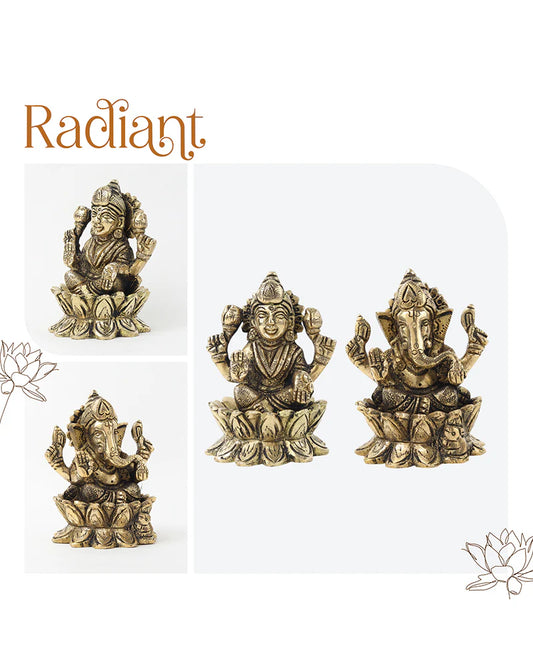 Pure Brass Laxmi Ganesh Idol Set for Home Temple and Decoration