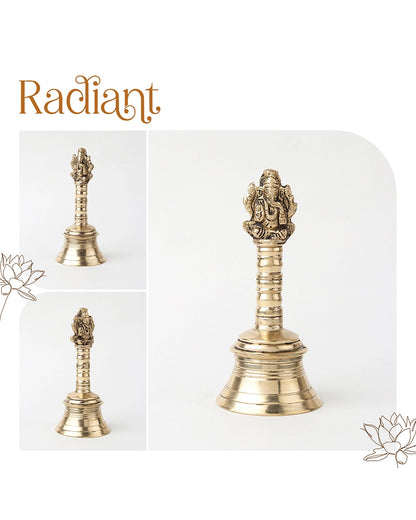 Brass Pooja Bell with Ganesh Sitting on Top for Home Decor