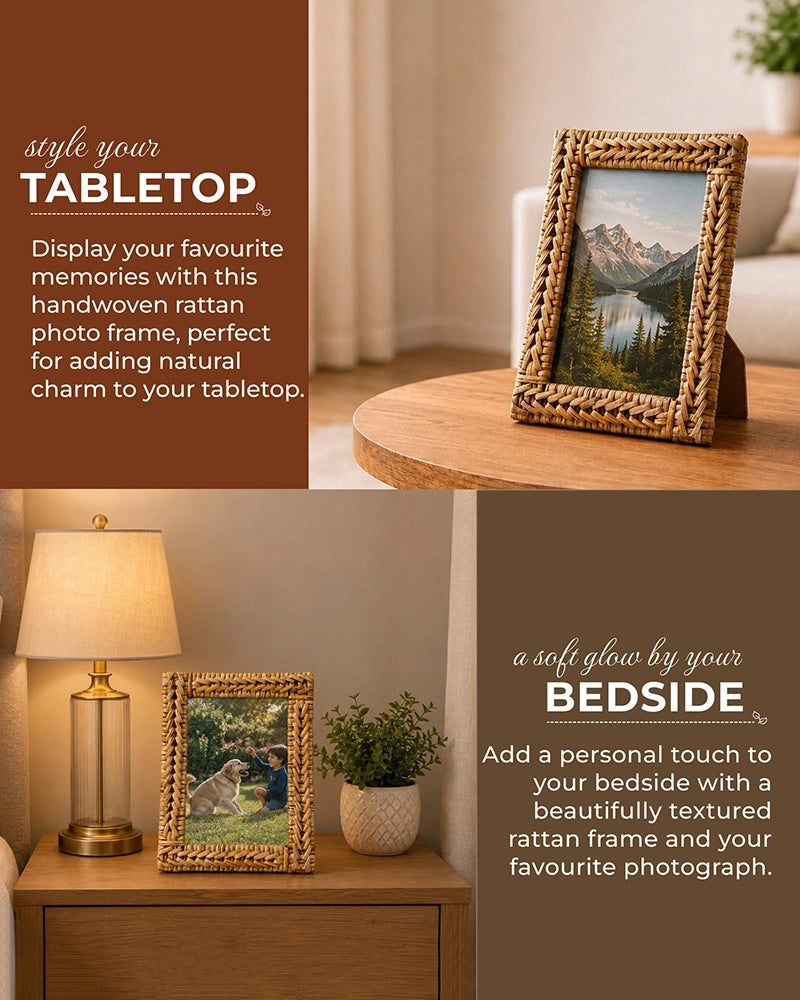 Handwoven Rattan Photo Frame For Home Décor & Gifting