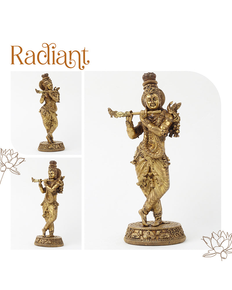 Pure Brass Krishna with Flute Idol for Home Temple and Pooja Room