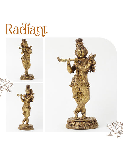 Pure Brass Krishna with Flute Idol for Home Temple and Pooja Room