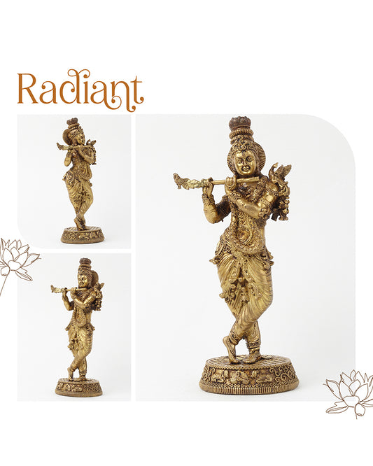 Pure Brass Krishna with Flute Idol for Home Temple and Pooja Room