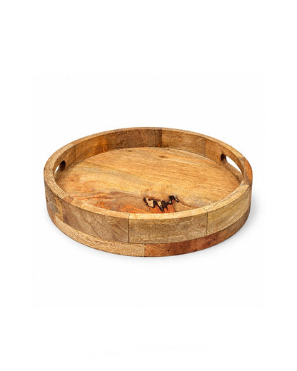 Round Wooden Serving Tray with Handles for Home Dining and Kitchen