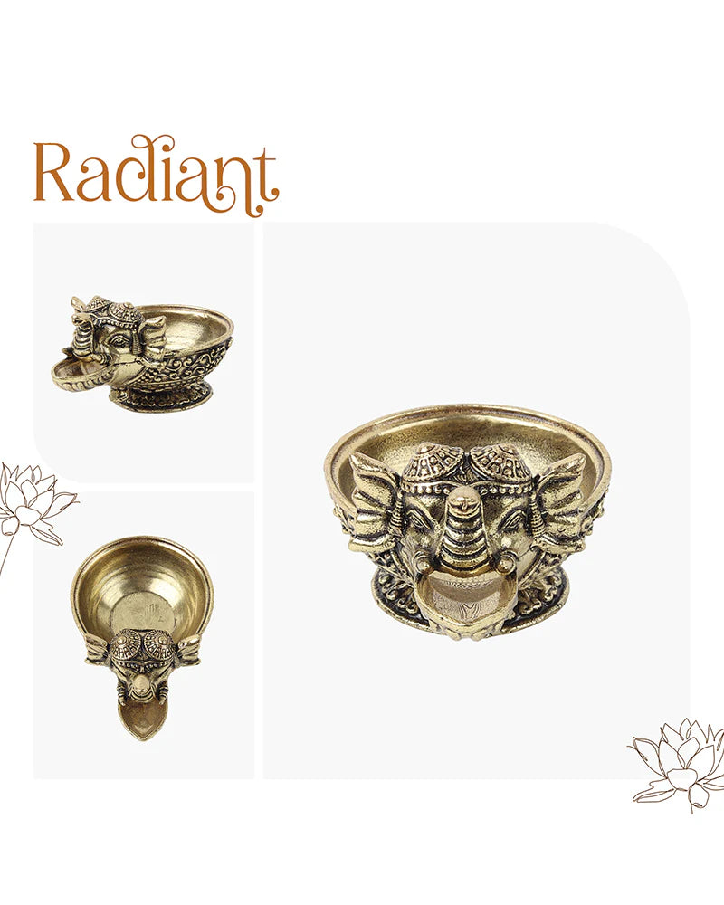 Handcrafted Ganesha Brass Oil Lamp for Aarti and Festive Worship